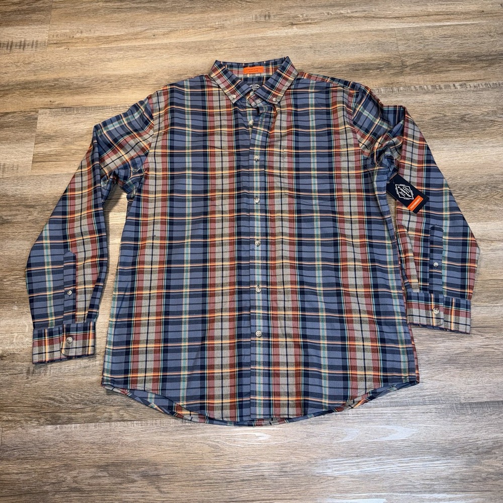 St. John's Bay Mens L Comfort Stretch Easy Care Performance Plaid Fall Colors